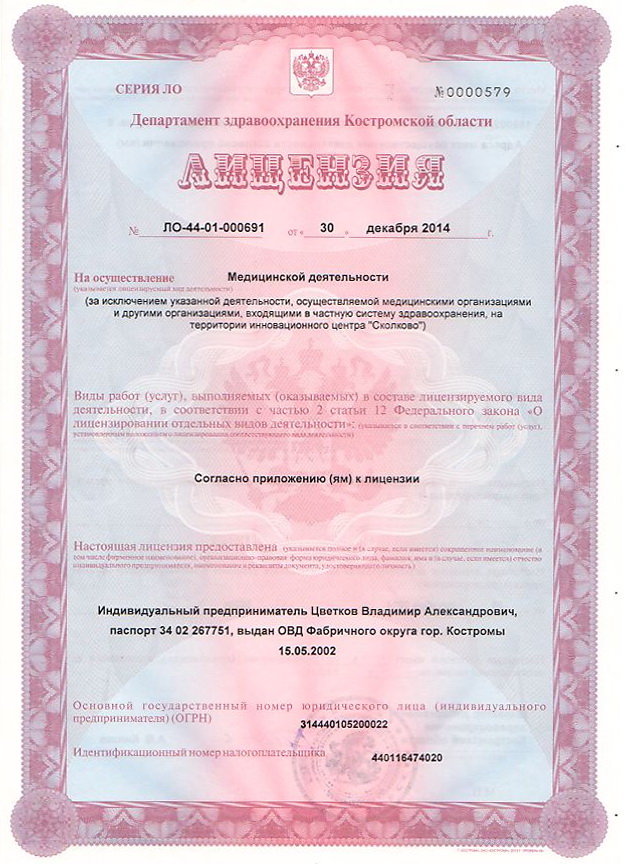 лицензия лицевая сторона